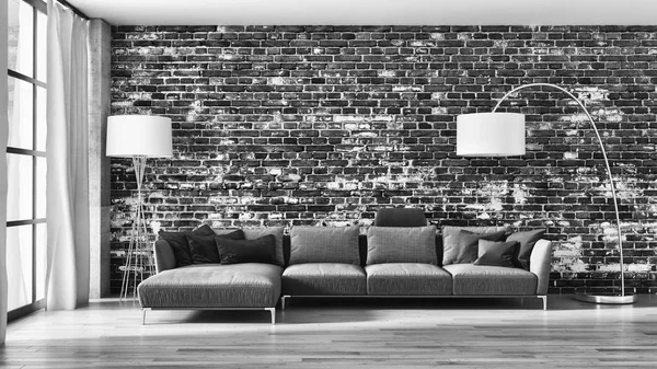 Siyah ve beyaz büyük lüks modern parlak iç oturma odası 3d işleme bilgisayar dijital görüntü illüstrasyon