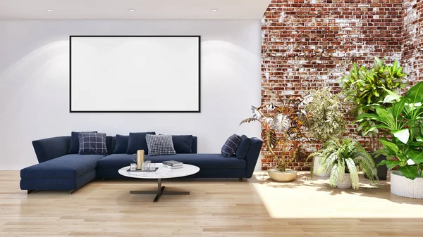 Großer Luxus Moderne Helle Innenräume Mit Attrappe Posterrahmen Illustration Rendering — Stockfoto