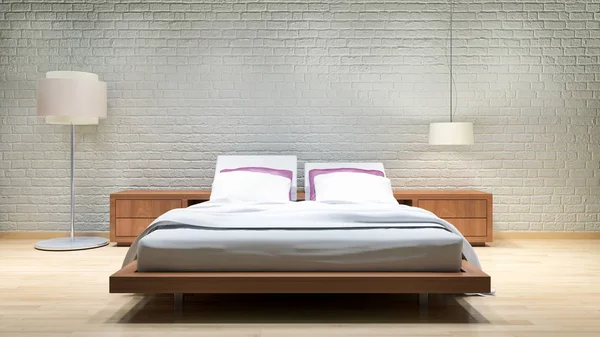 Modern Helder Bed Kamer Interieurs Rendering Illustratie Computer Gegenereerde Afbeelding — Stockfoto