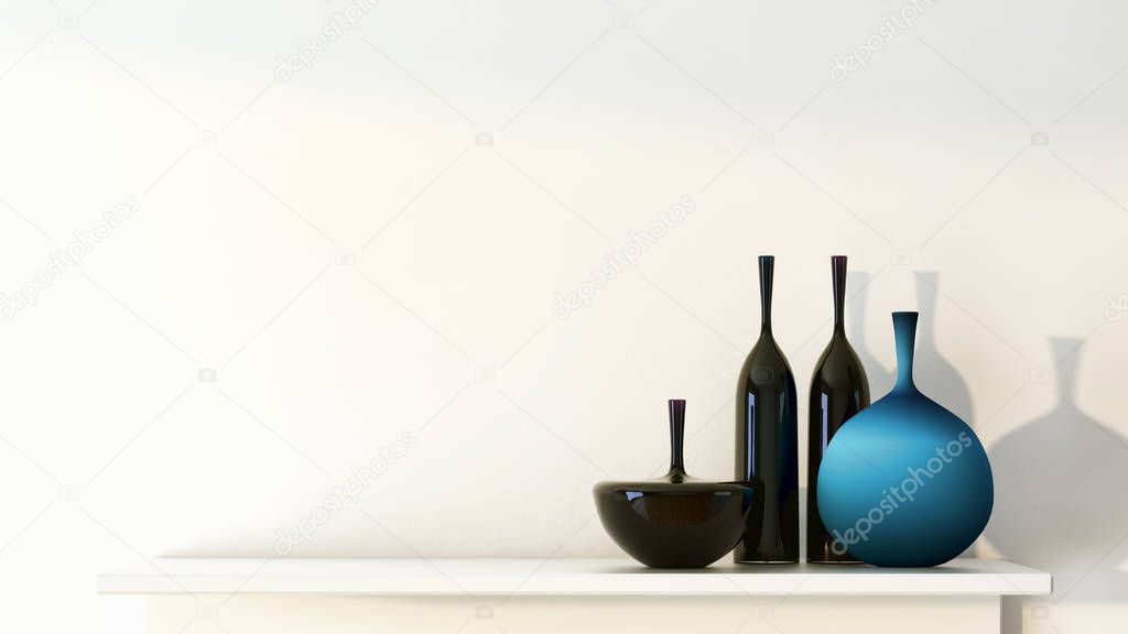 Modern Realistic shelf for interior gallery and shop on the wall with light and shadow in empty white room 3D rendering illustration