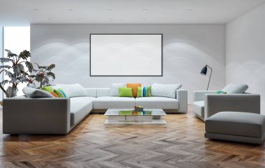 büyük lüks modern parlak iç mekanları ile sahte poster çerçeve resimde 3d render oluşturulan bilgisayar görüntüsü değil fotoğraf ve özel özelliği