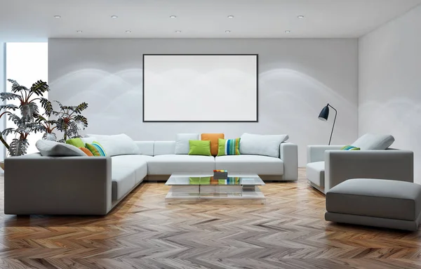Grandes Interiores Brillantes Modernos Lujo Con Simulacro Ilustración Marco Póster —  Fotos de Stock
