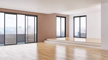 görüntü değil fotoğraf ve değil özel mülkiyet büyük lüks modern parlak iç oda illüstrasyon 3d işleme bilgisayar oluşturulan