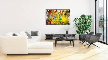 görüntü değil fotoğraf ve değil özel mülkiyet büyük lüks modern parlak iç oda illüstrasyon 3d işleme bilgisayar oluşturulan