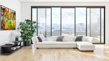 görüntü değil fotoğraf ve değil özel mülkiyet büyük lüks modern parlak iç oda illüstrasyon 3d işleme bilgisayar oluşturulan