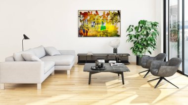 görüntü değil fotoğraf ve değil özel mülkiyet büyük lüks modern parlak iç oda illüstrasyon 3d işleme bilgisayar oluşturulan