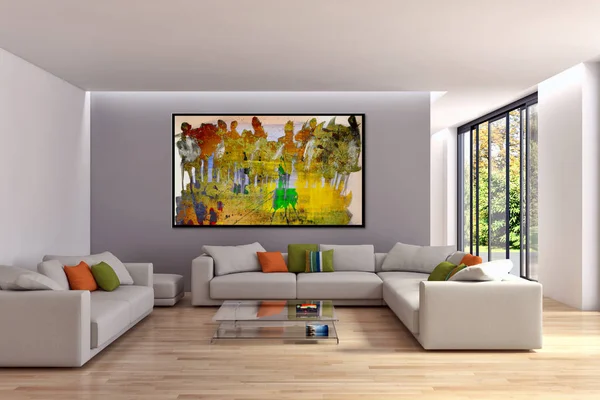 Moderne Lichte Interieur Appartement Levende Kamer Rendering Illustratie — Stockfoto