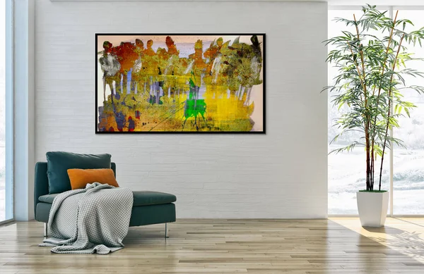 Nagy Luxus Modern Dekorációt Apartman Nappali Illusztráció Rendering Számítógéppel Generált — Stock Fotó