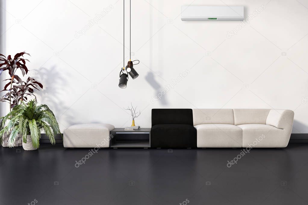 large luxury modern bright interiors with air conditioning illustration 3D rendering computer generated image not photos and not private property