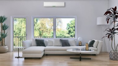 görüntü değil fotoğraf ve değil özel mülkiyet büyük lüks modern parlak iç Klima illüstrasyon 3d işleme bilgisayar ile oluşturulan