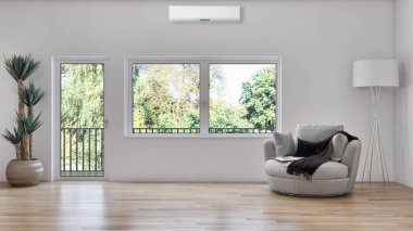 görüntü değil fotoğraf ve değil özel mülkiyet büyük lüks modern parlak iç Klima illüstrasyon 3d işleme bilgisayar ile oluşturulan