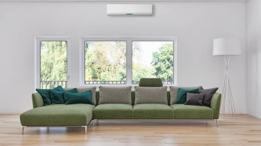 görüntü değil fotoğraf ve değil özel mülkiyet büyük lüks modern parlak iç Klima illüstrasyon 3d işleme bilgisayar ile oluşturulan