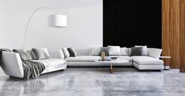 görüntü değil fotoğraf ve değil özel mülkiyet büyük lüks modern parlak iç oda illüstrasyon 3d işleme bilgisayar oluşturulan