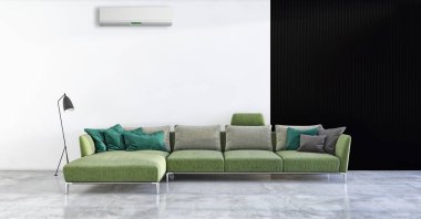 Modern parlak iç oturma odası klima 3d render oluşturulan bilgisayar görüntü illüstrasyon