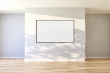 Sahte poster çerçeve resimde 3d render oluşturulan bilgisayar görüntü ile modern aydınlık iç mekanlar