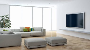 resimde 3d render büyük lüks modern parlak iç mekan Oda