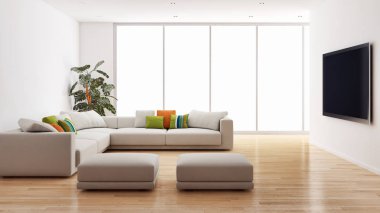 resimde 3d render büyük lüks modern parlak iç mekan Oda