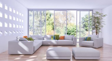 büyük lüks modern parlak iç oturma odası 3d işleme bilgisayar dijital görüntü illüstrasyon