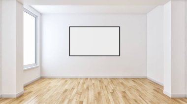 Sahte poster çerçeve resimde 3d render oluşturulan bilgisayar görüntü ile modern aydınlık iç mekanlar