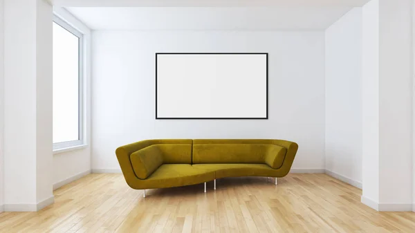 Modernos Interiores Luminosos Com Imagem Quadro Cartaz Mock Renderização Imagem — Fotografia de Stock