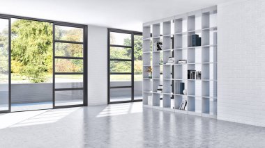 büyük lüks modern parlak iç oturma odası 3d işleme bilgisayar dijital görüntü illüstrasyon