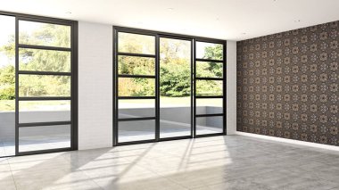 büyük lüks modern parlak iç oturma odası 3d işleme bilgisayar dijital görüntü illüstrasyon