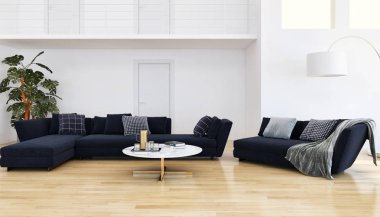 büyük lüks modern parlak iç oturma odası illüstrasyon 3d render