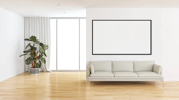Grandes interiores brilhantes modernos de luxo com imagem de quadro de cartaz mock up 3D renderização — Fotografia de Stock