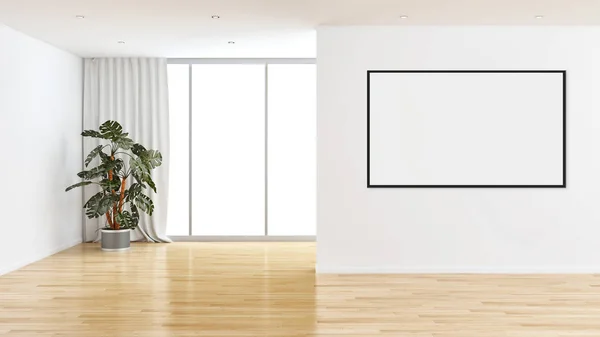 대형 고급 현대적인 밝은 인테리어와 포스터 프레임 그림 3d 렌더링을 모의 — 스톡 사진