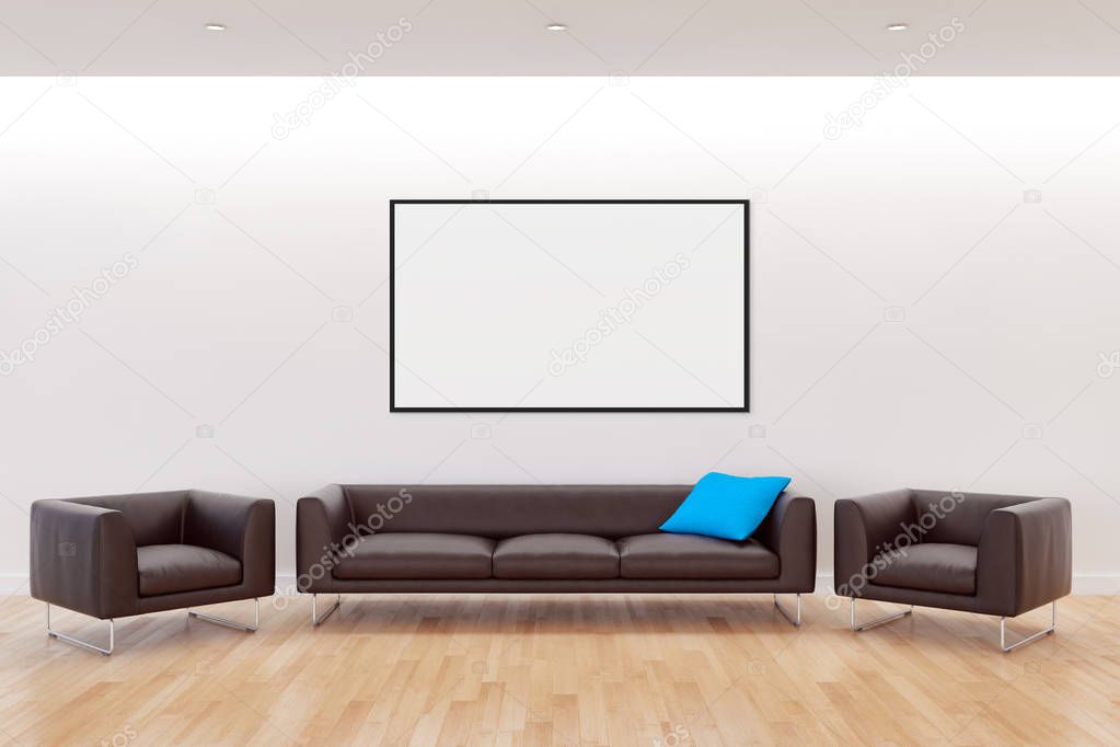 large luxury modern bright interiors with mock up poster frame i