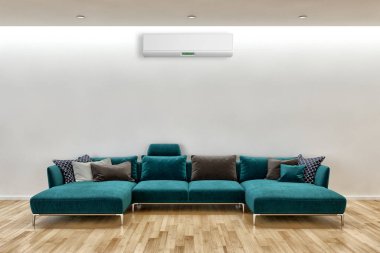 büyük lüks modern parlak iç oturma odası klimalı illüstrasyon 3d render