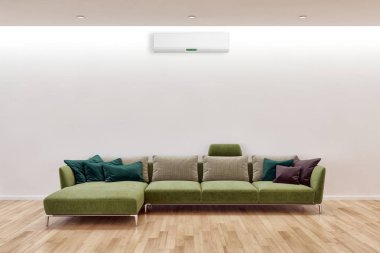 büyük lüks modern parlak iç oturma odası klimalı illüstrasyon 3d render