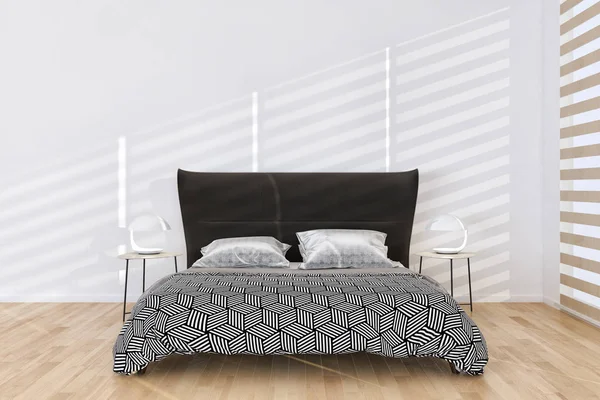Modern bright bed room interiors 3D rendering illustration compu — Stock Photo, Image