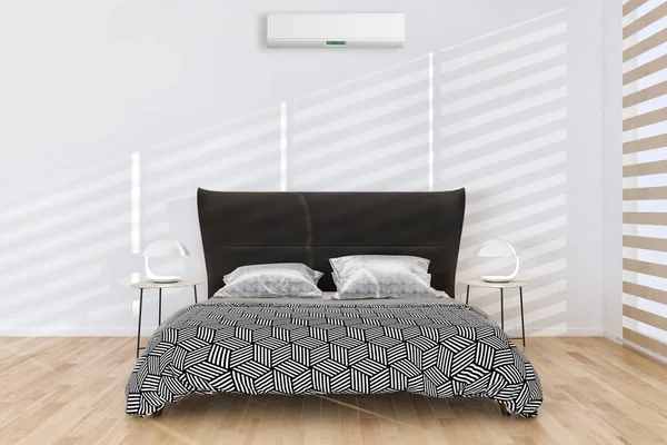Moderne lichte slaapkamer met airconditioning interieurs 3d render — Stockfoto