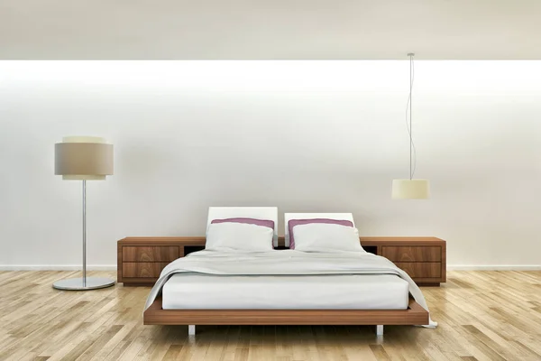 Modern bed van de lichte kamer interieurs 3d rendering illustratie compu — Stockfoto