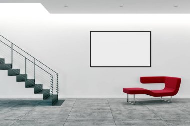 Sahte poster çerçeve resimde 3d render oluşturulan bilgisayar görüntü ile modern aydınlık iç mekanlar