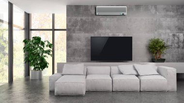 büyük lüks modern parlak iç mekanları ile Klima illus