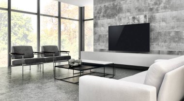 büyük lüks modern parlak iç Oda illüstrasyon 3d render