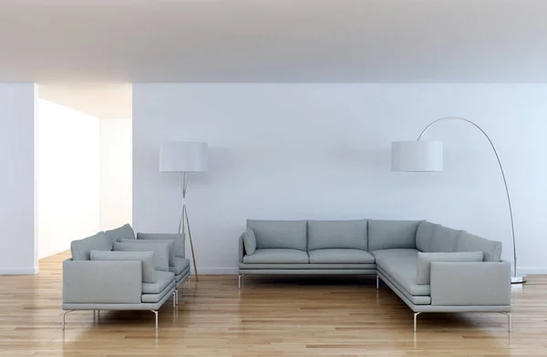 Gran lujo moderno interiores luminosos sala de ilustración 3D render — Foto de Stock