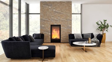 büyük lüks modern parlak iç Oda illüstrasyon 3d render