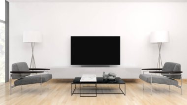 büyük lüks modern parlak iç Oda illüstrasyon 3d render