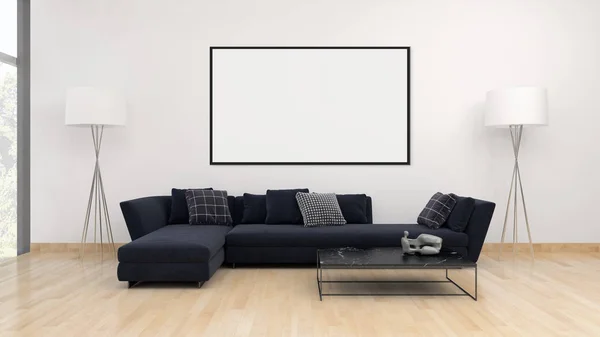 Grande luxo modernos interiores brilhantes com imagem de cartaz simulado i — Fotografia de Stock