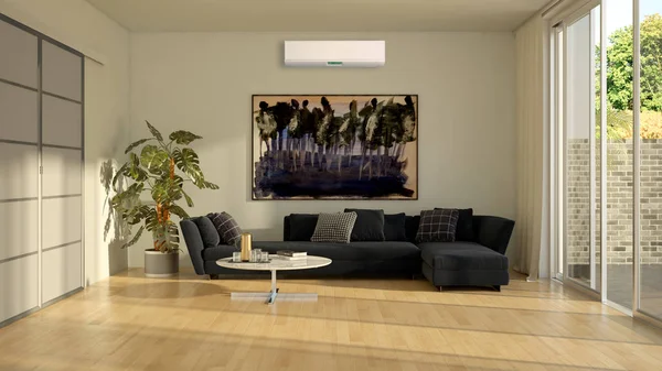 büyük lüks modern parlak iç Oda illüstrasyon 3d render