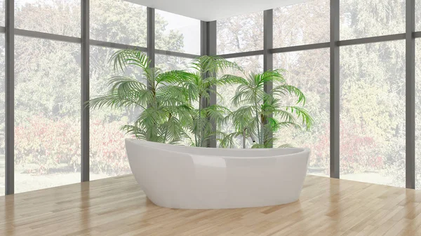Modern bright bathroom interiors 3D rendering illustration — Stock Photo, Image