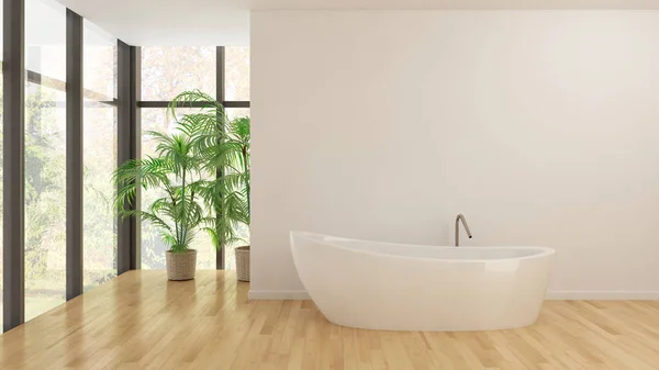 Modernos interiores luminosos baño 3D representación ilustración — Foto de Stock