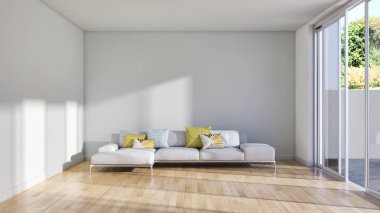 büyük lüks modern parlak iç Oda illüstrasyon 3d render