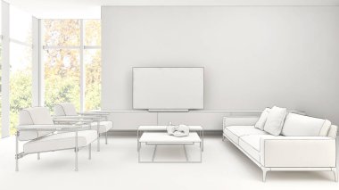 büyük lüks modern parlak iç Oda illüstrasyon 3d render