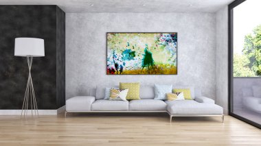 büyük lüks modern parlak iç Oda illüstrasyon 3d render