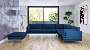 büyük lüks modern parlak iç Oda illüstrasyon 3d render