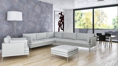 büyük lüks modern parlak iç Oda illüstrasyon 3d render